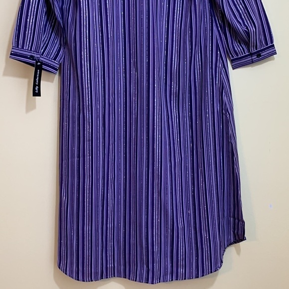 Lilly Collection | Purple Striped Button Down Metallic Thread Shirt Dress NWT S - Picture 14 of 17